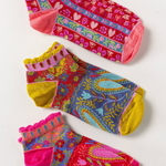 Colorful patterned socks on a white background