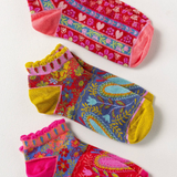 Colorful patterned socks on a white background