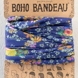 Floral patterned headband on a Natural Life branded card with a white background | Full Boho Bandeau® Headband | Tropic Bandana Navy