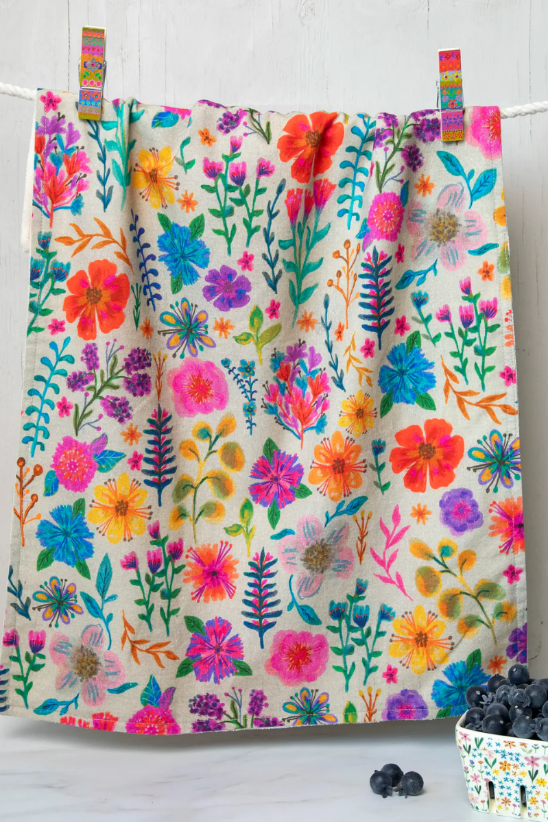 Cotton Dish Towel | Natural Life | Rainbow Cream Floral