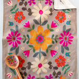 Cotton Dish Towel | Natural Life | Taupe Folk Flower