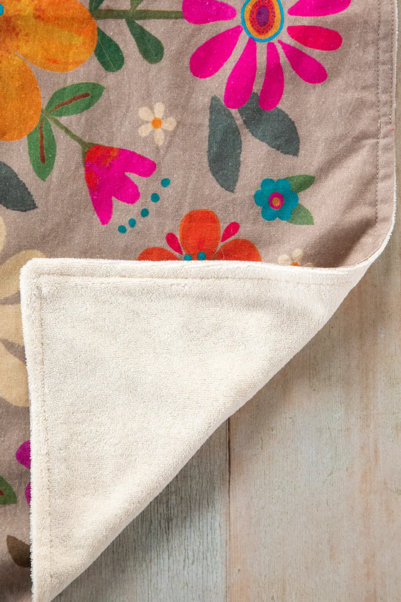 Cotton Dish Towel | Natural Life | Taupe Folk Flower