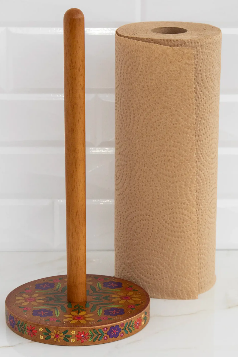 Wooden Paper Towel Holder - Folk Flower | Natural Life