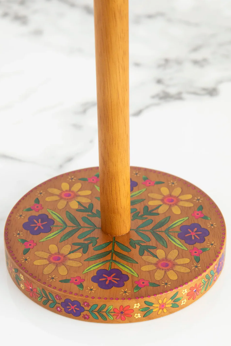 Wooden Paper Towel Holder - Folk Flower | Natural Life