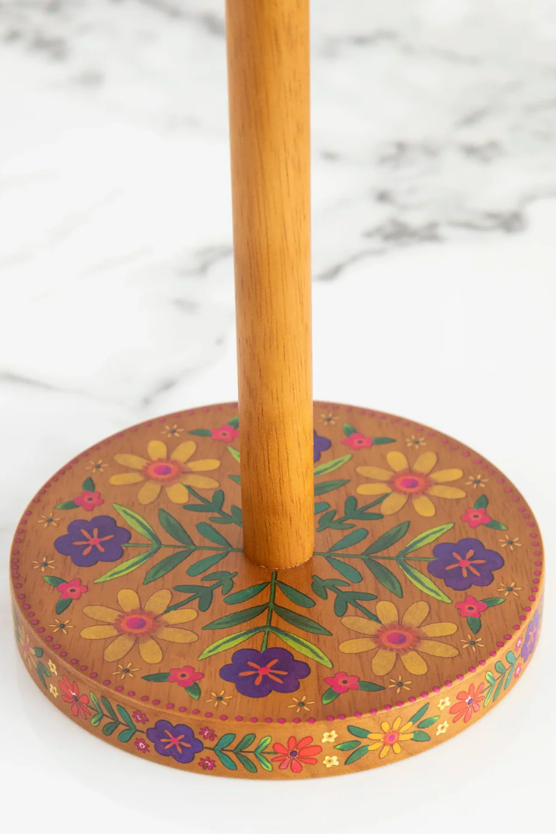 Wooden Paper Towel Holder - Folk Flower | Natural Life