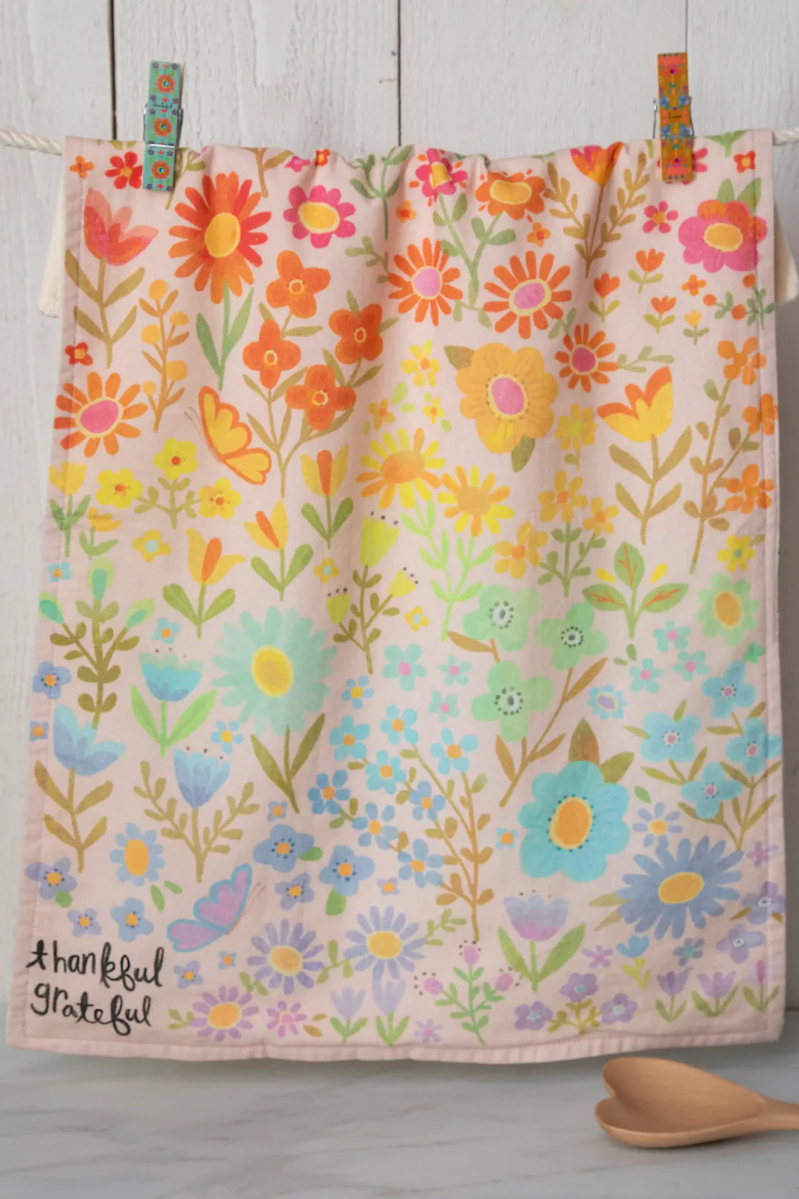 Cotton Dish Towel | Natural Life | Thankful Grateful Floral