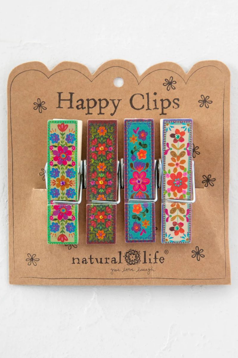 Happy Clips, Multi Folk Flower -Set of 4 | Natural Life