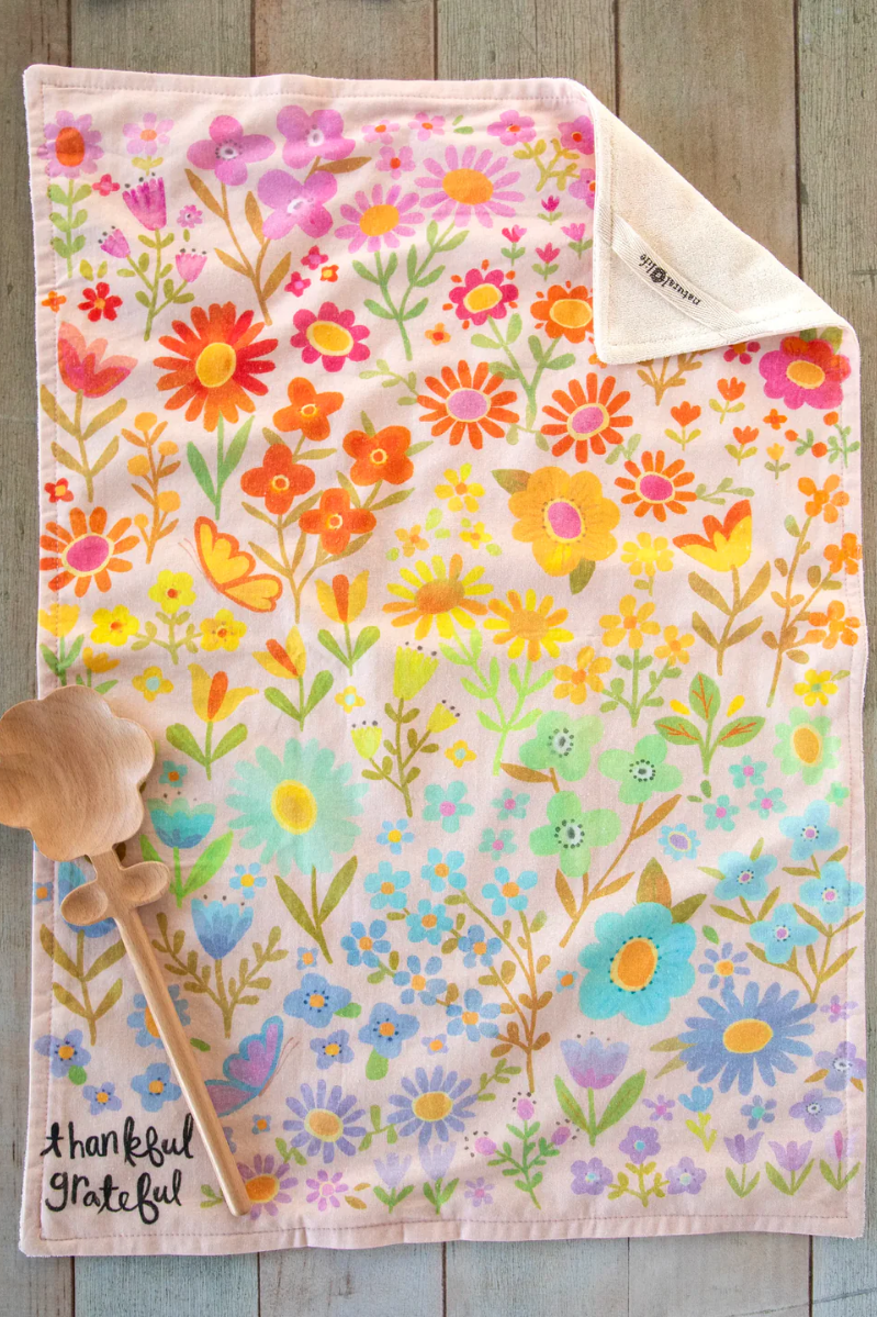 Cotton Dish Towel | Natural Life | Thankful Grateful Floral