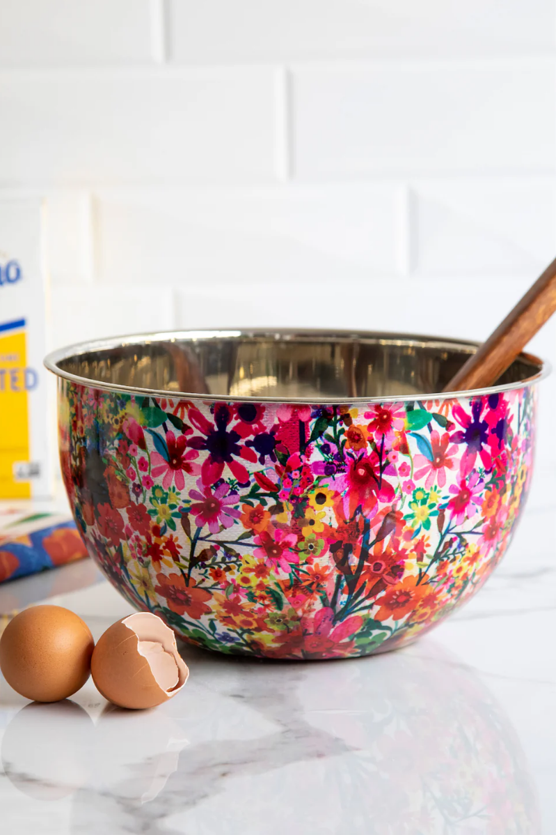 Large Watercolor Floral Stainless Steel Bowl | Natural Life