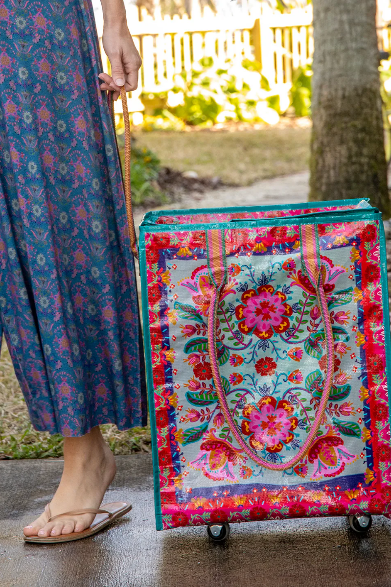 Rolling Tote Bag - Red Folk Flower | Natural Life