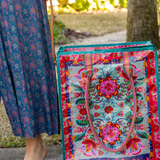 Rolling Tote Bag - Red Folk Flower | Natural Life