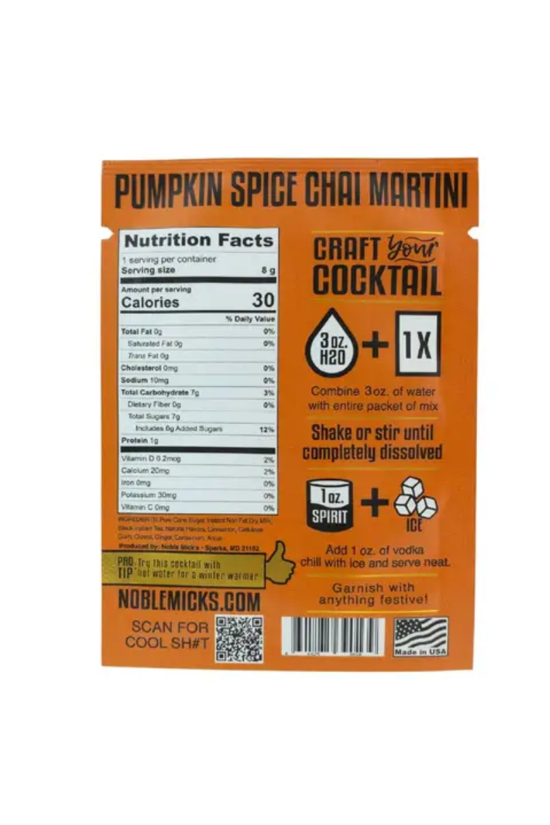 Pumpkin Spice Chai Martini | Single Serve Craft Mixer | Noble Mick's