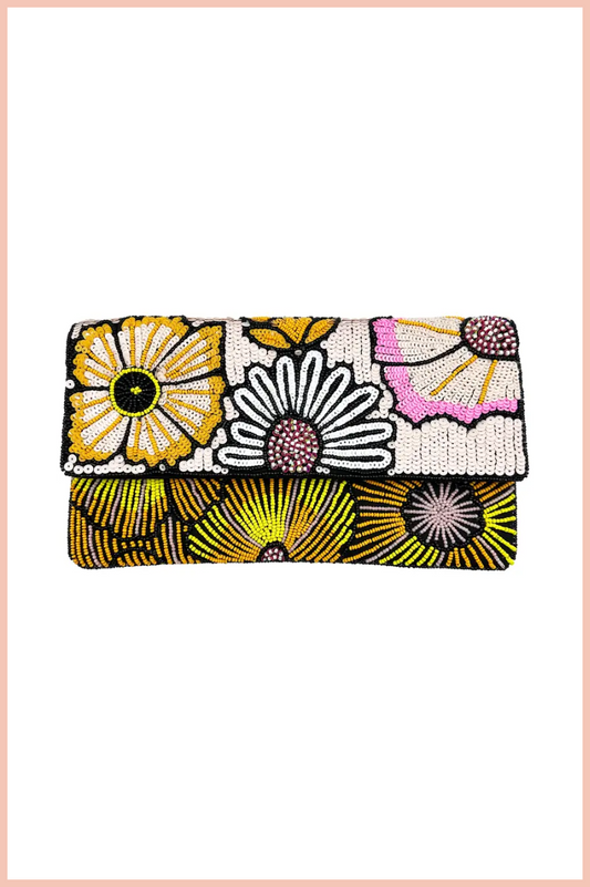 MULTI FLORAL SEQUINS BEADED CLUTCH