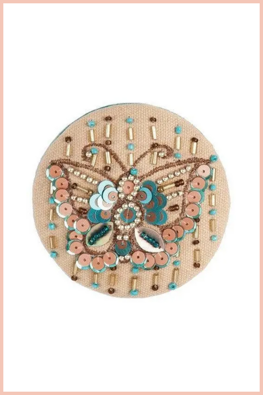 BUTTERFLY GLOW EMBROIDERED + BEADED COMPACT MIRROR