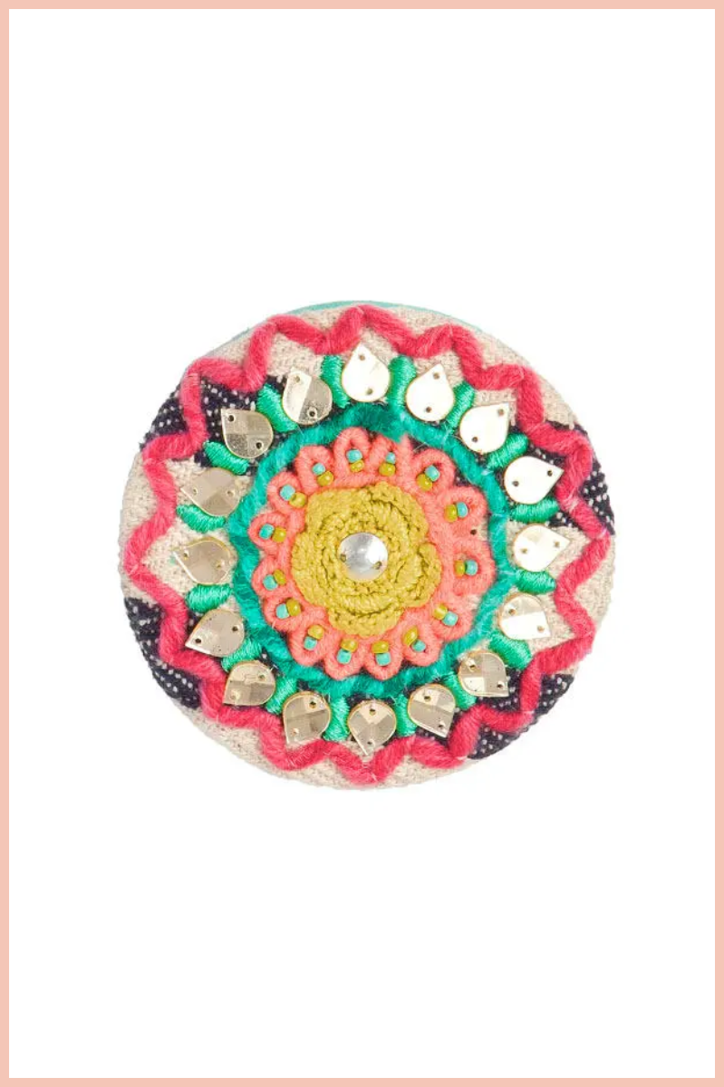 Aztec Embroidered + Beaded Compact Mirror