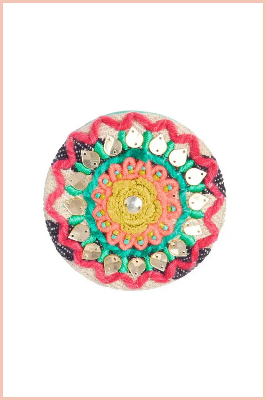 AZTEC EMBROIDERED + BEADED COMPACT MIRROR