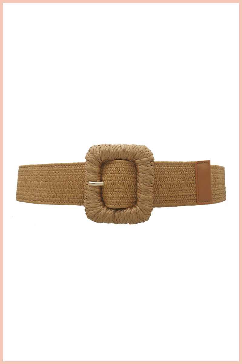 Curvy Woven Straw Belt | Cognac