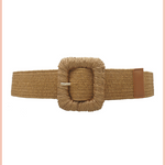 Curvy Woven Straw Belt | Cognac