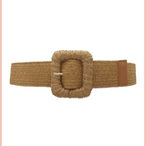 Curvy Woven Straw Belt | Cognac