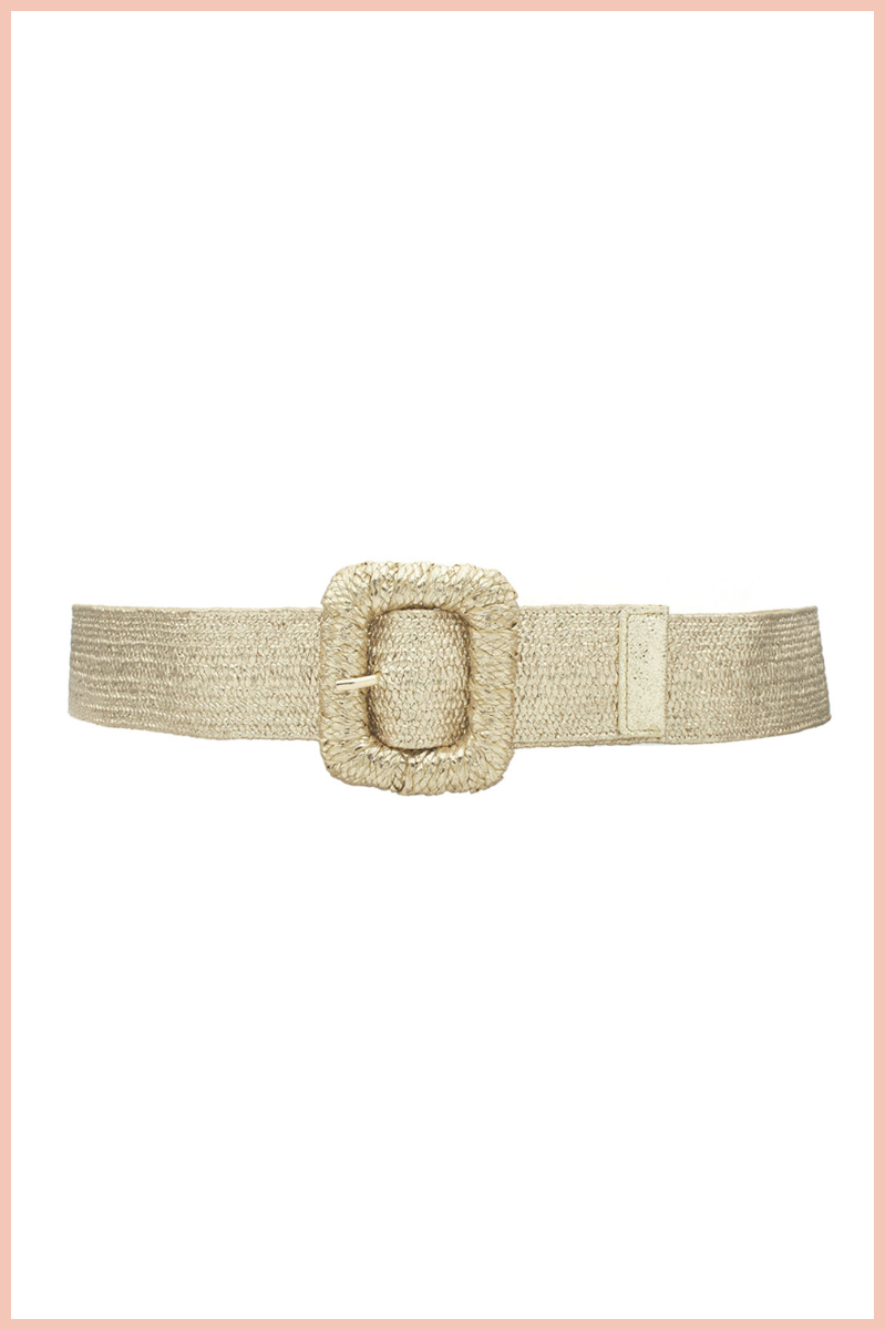 Curvy Woven Straw Belt | Gold