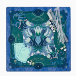 Decorative blue and green matzah plate with Passover elements on a white background | Jade Mat in Tube | Oh My Mahjong