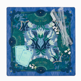Decorative blue and green matzah plate with Passover elements on a white background | Jade Mat in Tube | Oh My Mahjong