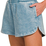 Acid Washed Dolphin Shorts | Blue Grey