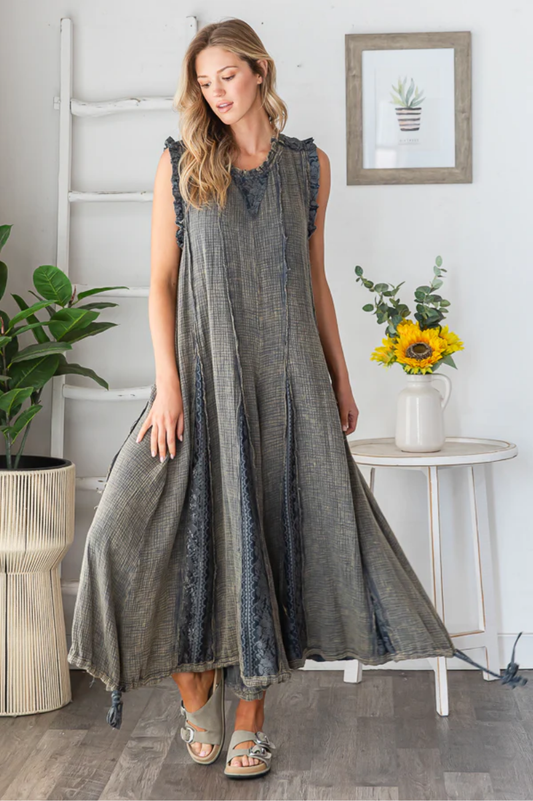 Washed Cotton Gauze Lace Jumper