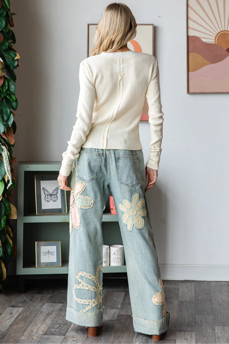 Washed Flower Patch Denim