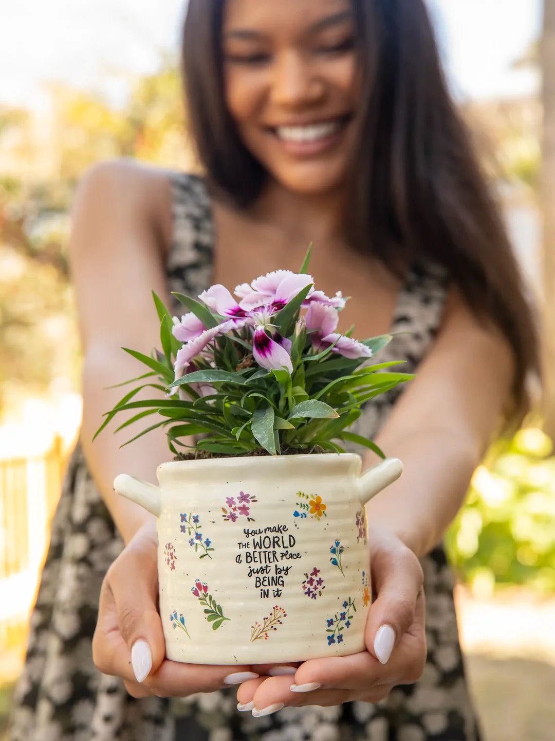 Crock Planter | Natural Life | You make the world a better place just by being in it | Medium