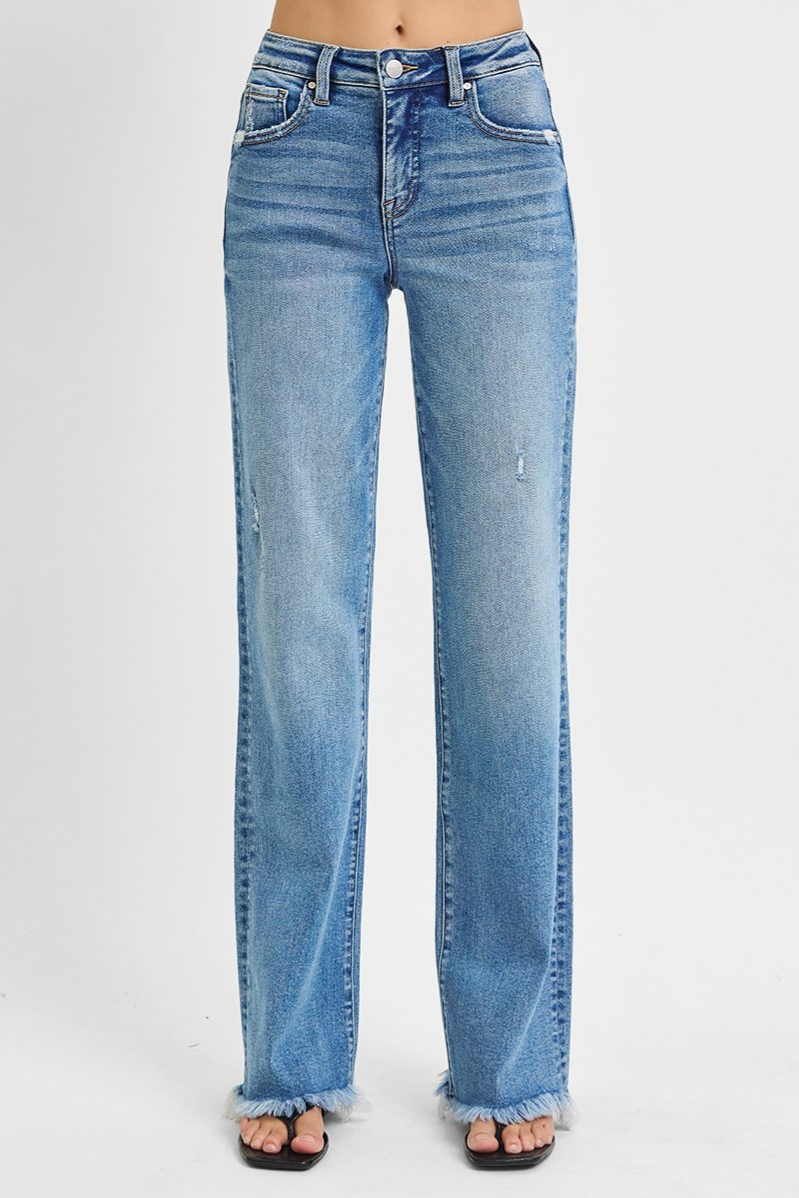RISEN Tummy Control High Rise Long Straight Jeans