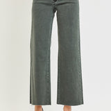 RISEN Tummy Control Mid Rise Ankle Straight Raw Hem Pant