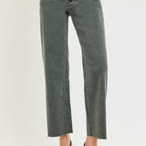 RISEN Tummy Control Mid Rise Ankle Straight Raw Hem Pant
