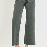 RISEN Tummy Control Mid Rise Ankle Straight Raw Hem Pant