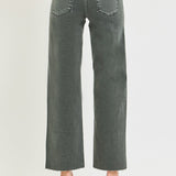 RISEN Tummy Control Mid Rise Ankle Straight Raw Hem Pant