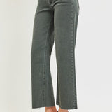 RISEN Tummy Control Mid Rise Ankle Straight Raw Hem Pant