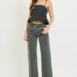 RISEN Tummy Control Mid Rise Ankle Straight Raw Hem Pant