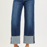 RISEN Tummy Control Mid Rise Crop Wide Cuffed Jeans