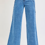 RISEN High Rise Scalloped Edge Wide Leg Denim