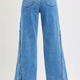 RISEN High Rise Scalloped Edge Wide Leg Denim