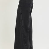 RISEN High Rise Scalloped Edge Wide Leg Denim