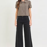 RISEN High Rise Scalloped Edge Wide Leg Denim