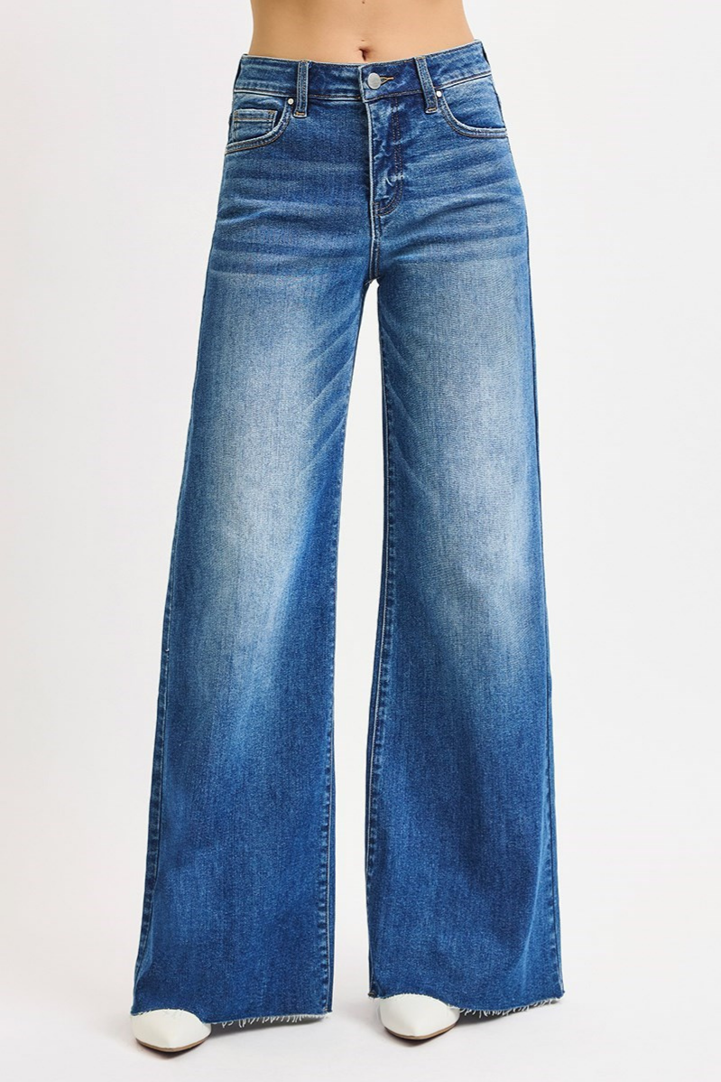 RISEN Tummy Control High Rise Ankle Palazzo Jeans