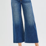 RISEN Mid Rise Crop Wide Raw Cut Hem Jeans