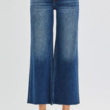 RISEN Mid Rise Crop Wide Raw Cut Hem Jeans