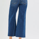 RISEN Mid Rise Crop Wide Raw Cut Hem Jeans