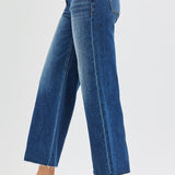 RISEN Mid Rise Crop Wide Raw Cut Hem Jeans