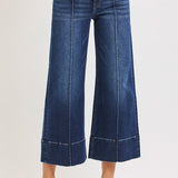 RISEN Tummy Control Mid Rise Crop Wide Pintuck Front Jeans