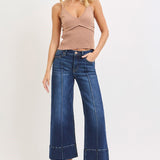 RISEN Tummy Control Mid Rise Crop Wide Pintuck Front Jeans