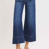 RISEN Tummy Control Mid Rise Crop Wide Pintuck Front Jeans